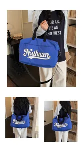 Bolso de viaje azul con letras impresas bolsa de hombro de moda para cercanias fitness