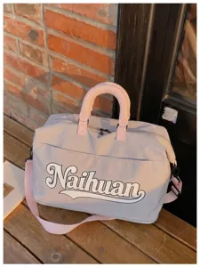 Bolsa de viaje tipo duffel casual hombro cruzada rosa gris gran capacidad fin de semana