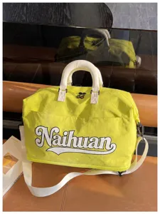 Bolsa de viaje amarilla neón de moda con asas blancas y llamativo estampado Naihuan.