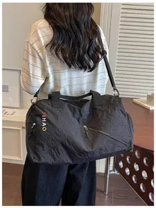 Bolso de viaje negro casual para mujer, amplia bolsa deportiva de hombro para gimnasio.