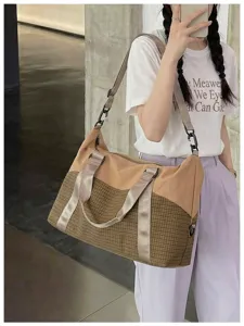 Freizeitreise-Tasche mit stilvollem Karomuster, große Schultertasche für Reisen.