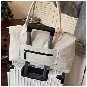 Große Reisetasche Handtasche mit Koffer Aufstecktasche, leichte Wochenendtasche beige.
