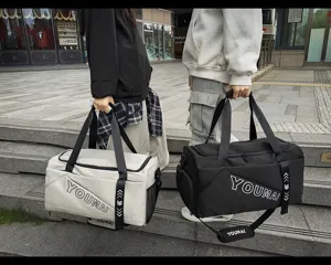 Large capacity travel duffel bag with dry-wet separation, top-open design for commute & fitness.