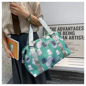 Cute bear print travel duffel bag with shoulder straps, perfect for weekend trips and daily use.