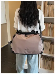 Stylish color block travel duffel bag shoulder luggage bag for casual commute and fitness