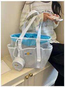 Mesh tote bag travel beach shoulder bag fashion large capacity storage bag for gym swimming.
