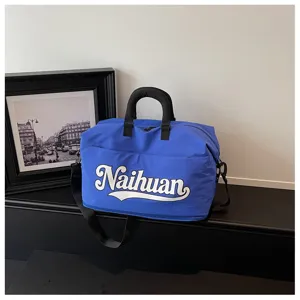 Bolso de viaje azul con letras elegante casual hombro viajero fitness bolso bandolera