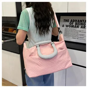 Pink plaid travel duffel bag shoulder commuting gym waterproof weekender luggage bag for women.
