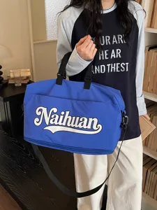 Bolsa de viaje azul de moda con correa para el hombro, ideal para viajes cortos y gimnasio.
