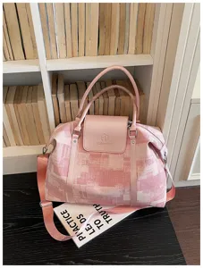 Pink oil painting travel duffel bag versatile commuter gym shoulder crossbody luggage