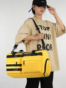 Grand sac de voyage multifonctionnel avec compartiment à chaussures, jaune et noir.