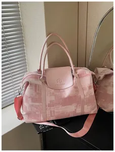 Pink oil painting travel duffel bag versatile shoulder gym commuter bag for women
