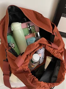 Large capacity casual travel duffel bag durable nylon crossbody shoulder bag orange