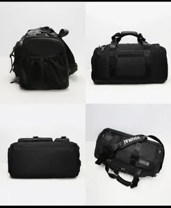 Multi-functional black travel duffel bag fitness sports gym storage bag with crossbody strap.