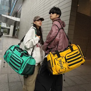 Large capacity sports duffel bag Korean style travel luggage multi-pocket fitness gym bag.