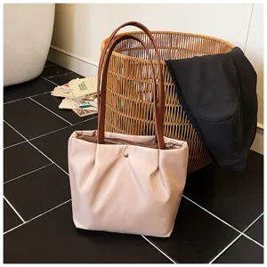 Minimalist solid color shoulder handbag, elegant PU leather tote bag for daily commute and travel.