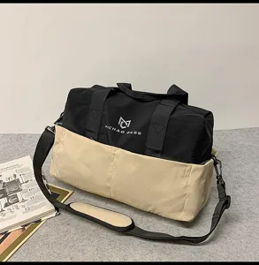 Black beige colorblock travel duffel bag outdoor fitness sports shoulder gym bag stylish