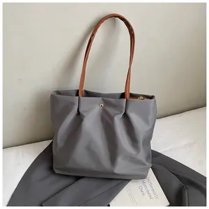 Solid color single shoulder tote bag casual commute travel handbag daily shopping bag