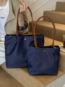 Women's Waterproof Oxford Cloth Tote Bag Large Capacity Casual Shoulder Bag Pleated Travel Handbag