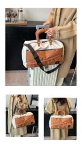Colorblock travel duffel bag weekender bag for women men casual canvas luggage shoulder bag