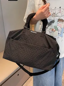 Fashionable plaid travel duffel bag with shoulder strap for commuting, fitness and short trips.