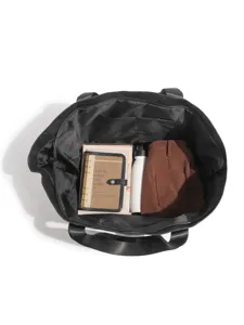Black large capacity travel tote bag commuter handbag open view storage organizer daily use