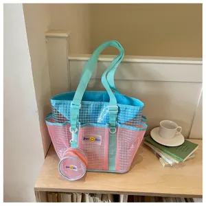 Transparent mesh beach bag tote multi-pocket travel organizer bag for swimming gym sports
