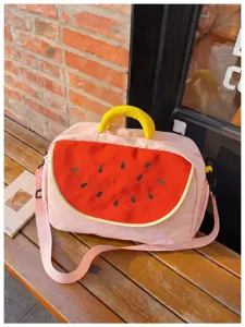 Borsa da viaggio carina ricamata anguria, grande borsa sportiva rosa per donne e sport.