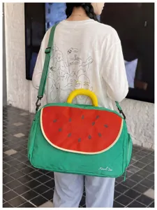 Simpatica borsa da viaggio anguria con ricamo, grande borsa a tracolla per palestra.