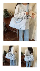 Large capacity travel duffel bag light blue star print shoulder fitness bag for daily use.