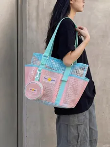 Large Capacity Mesh Travel Beach Bag Waterproof Casual Tote Bag With Pouch