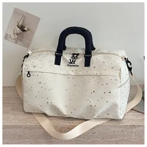 Large capacity travel duffel bag with star print, lightweight gym shoulder bag for fitness.