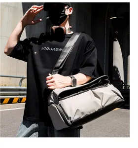 Stylish multi-functional travel duffel bag for men, large capacity gym shoulder bag for commute.