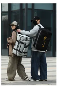 Detailed shot of large capacity waterproof travel backpack, suitable for outdoor sports and short trips.
