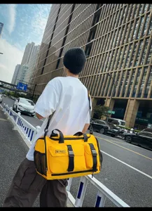 Yellow travel duffel bag gym sports waterproof shoulder crossbody bag for men and women