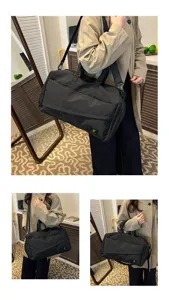 Black travel duffel bag soft cotton shoulder bag for commute fitness business trip