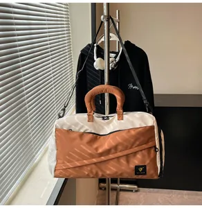 Two-tone travel duffel bag soft cotton handbag shoulder crossbody bag for gym camping commuting