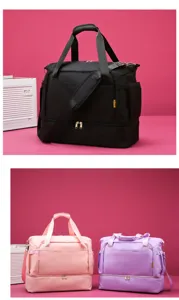 Large capacity travel duffel bag multi-functional gym bag shoulder handbag waterproof fabric pink
