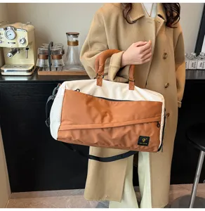 Color block travel duffel bag large capacity casual shoulder bag fitness sports overnight bag.