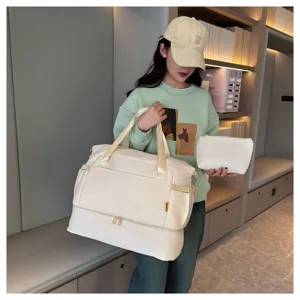 Large capacity travel duffel bag with matching pouch, stylish gym luggage for women.