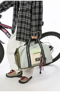 Large capacity travel duffel bag stylish colorblock weekender gym sports luggage bag for men