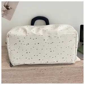 Large capacity travel duffel bag with silver star pattern, perfect for gym, fitness and weekend trips.