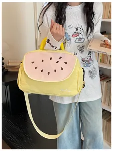 Borsa a tracolla da viaggio con ricamo anguria, borsa in tela di grande capacità per uso quotidiano.