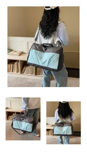 Large capacity travel duffel bag detail, casual canvas luggage bag with shoulder strap.