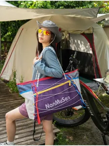 Outdoor travel duffel bag with drawstring design, lightweight fitness sports gym backpack.
