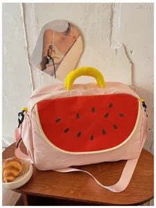 Borsa da viaggio ricamata anguria rosa grande capacità borsa tracolla sportiva
