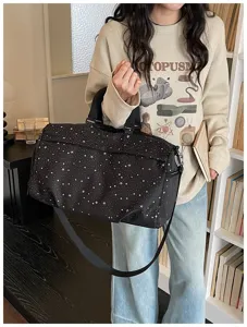 Large capacity sports travel duffle bag with star print, lightweight gym shoulder bag.