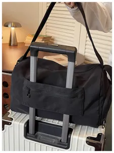 Large capacity travel duffel bag with trolley sleeve black gym sports bag waterproof overnight bag
