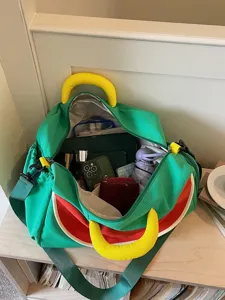 Carina borsa da viaggio duffel con motivo anguria e manici gialli, grande borsa sport.