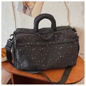 Large capacity travel duffel bag with stylish star pattern, ideal for sports and gym.